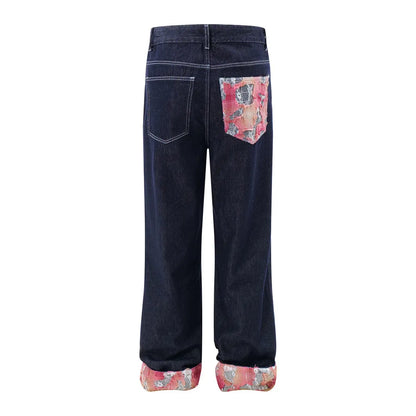 fashion men jeans pocket patchwork loose denim pants hip hop streetwear baggy trousers y2k men s jeans unique jeans style 469