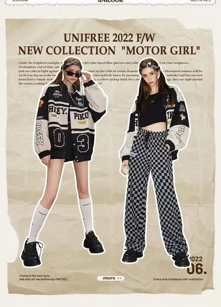 Spring and Autumn American letter printed motorcycle baseball jacket street style racing couple style goth  denim jacket women Street King Limited