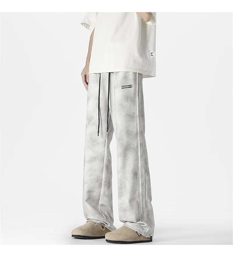 winter mens gray thickened straight leg sweatpants 2025 high street baggy drape pants korean fashion y2k casual trousers unique joggers style 133