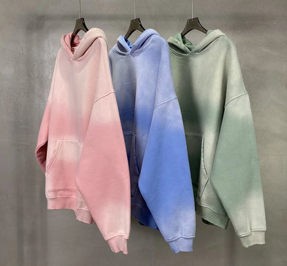 Autumn and Winter Washing Spray Dyeing Baggy Hoodies Distressed Hip Hop Gradient Men's and Women's Oversize Hooded Sweatshirts Street King Limited