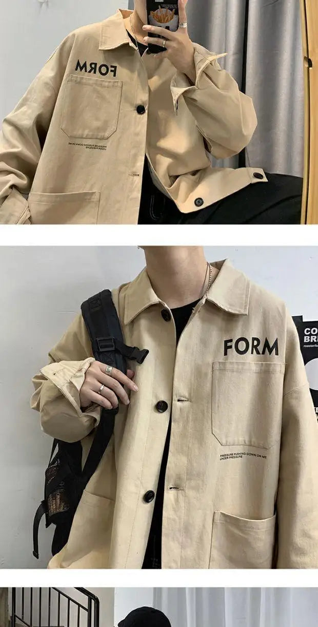 retro japanese workwear vintage style jacket mens spring and autumn korean version trendy handsome loose handsome jacket tops unique default style 4908