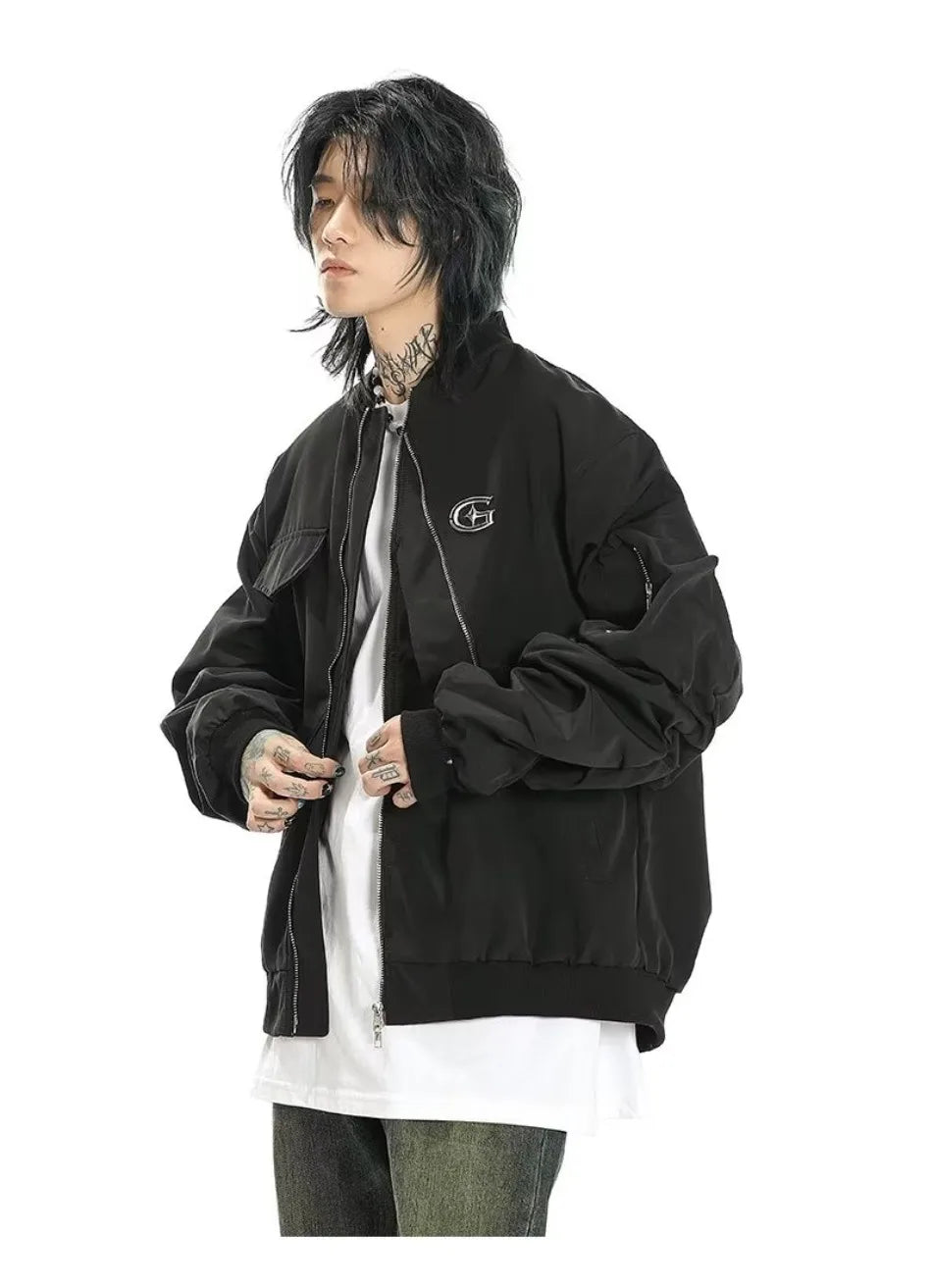 american street pilot jacket mens spring irregular trend loose tooling male coats zipper multiple pockets couple baseball jersey unique default style 3304