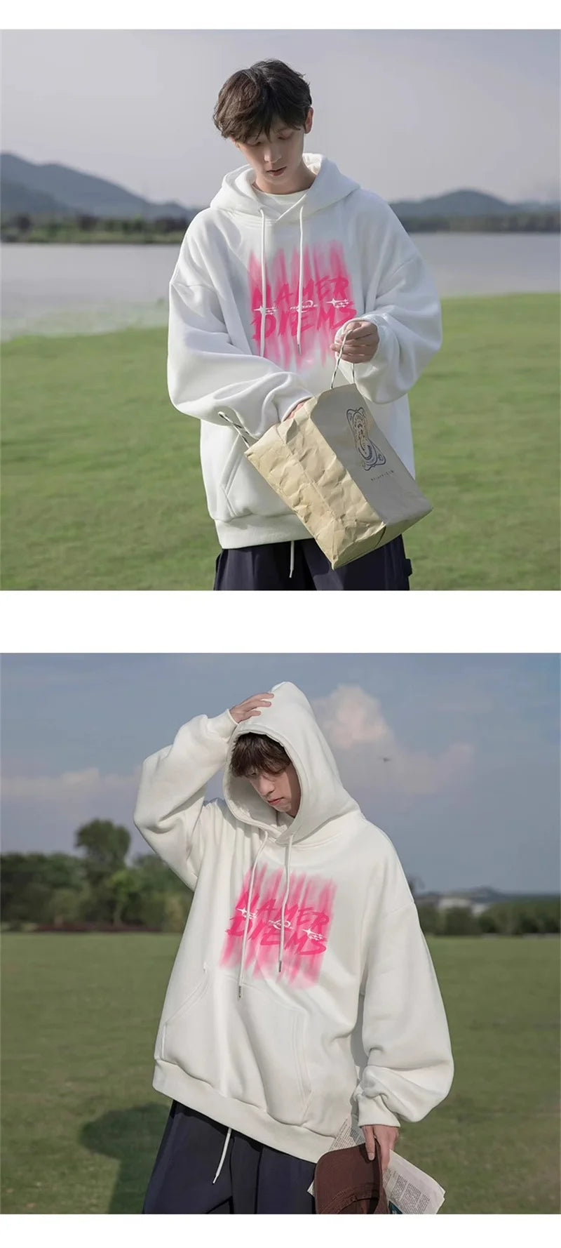 2024 New Graffiti Letter Print Hooded Fleece Sweatshirt For Men Loose Fit Hip Hop Fashion Pullover Hoodies Y2K Streetwear Hoodie Street King Limited