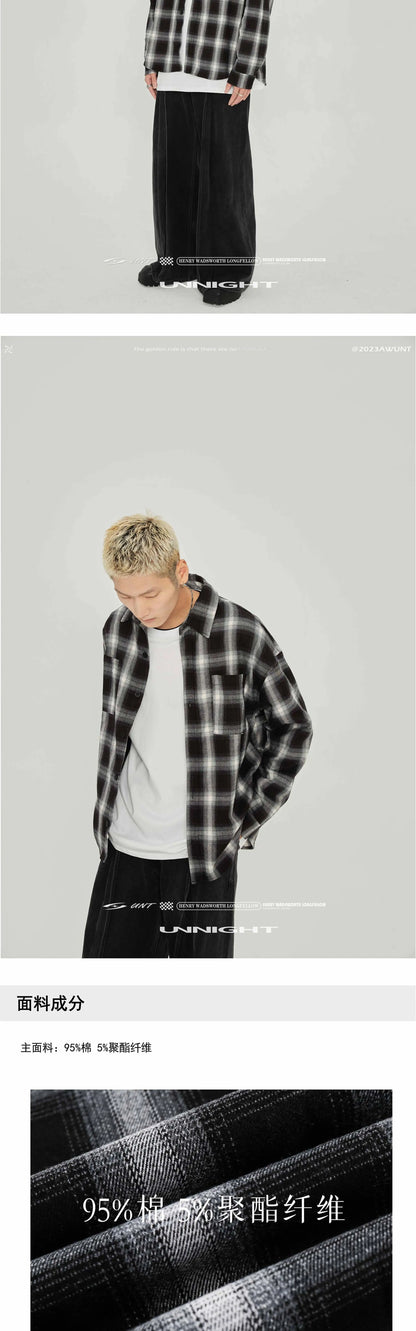 American Vintage Plaid Shirt Men's Long-Sleeved Spring And Autumn High-End Casual Shirt Jacket Street King Limited