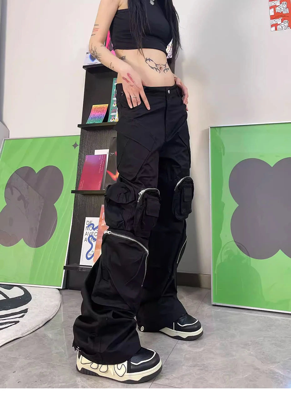 techwear baggy cargo pants multi pocket luxury designer fashion loose pants hip hop harajuku black trousers unique cargo style 1075