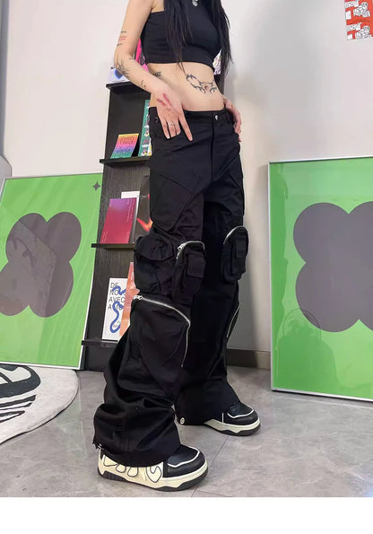 techwear baggy cargo pants multi pocket luxury designer fashion loose pants hip hop harajuku black trousers unique cargo style 1075
