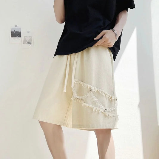 summer men suede straight shorts 2024 new y2k streetwear design drawstring bermudas hombre vintage baggy basketball shorts casual urban shorts