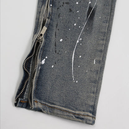 bottom zipper destroyed jeans skinny jeans ripped slim men biker jeans fashion graffiti printed streetwear hip hop pants joggers unique joggers style 5118