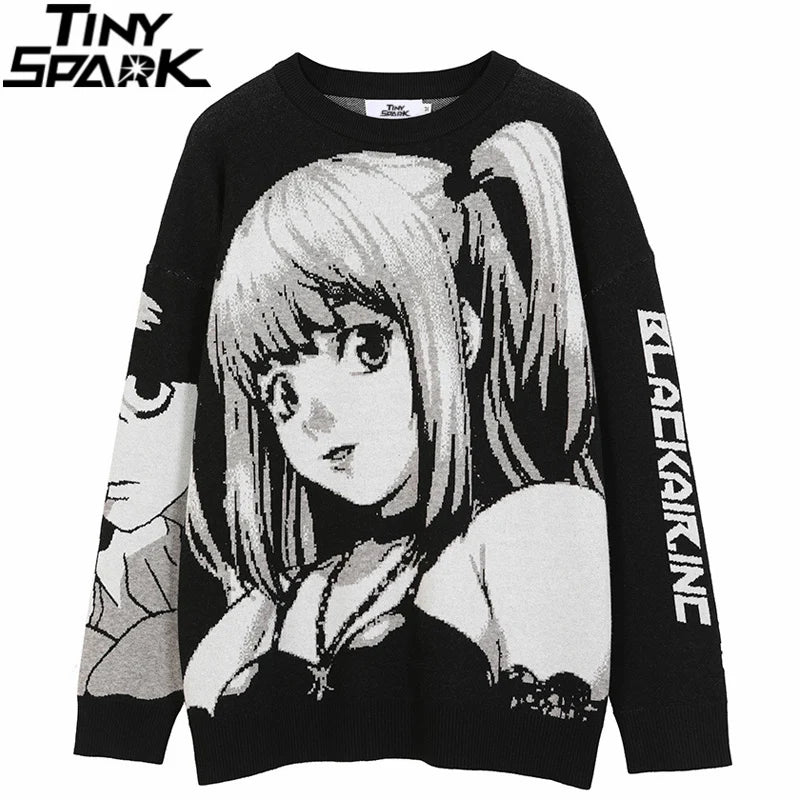 Mens Hip Hop Streetwear Harajuku Sweater Vintage Retro Japanese Style Anime Girl Knitted Sweater 2023 Autumn Cotton Pullover Street King Limited