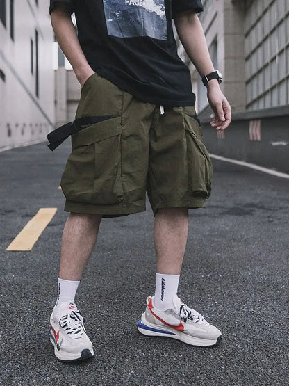Korean trendy brand personality printed short sleeved T shirt Fashion street Y2K men and women straight functional work shorts Street King Limited
