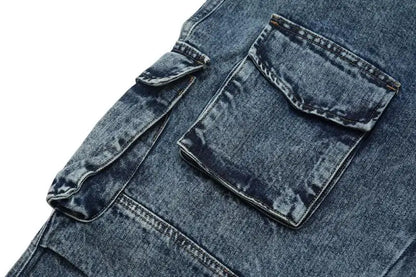 fashion loose streetwear cargo denim jeans unisex casual multi pocket wide legs jean pants hip hop joggers mens baggy jeans unique joggers style 1965