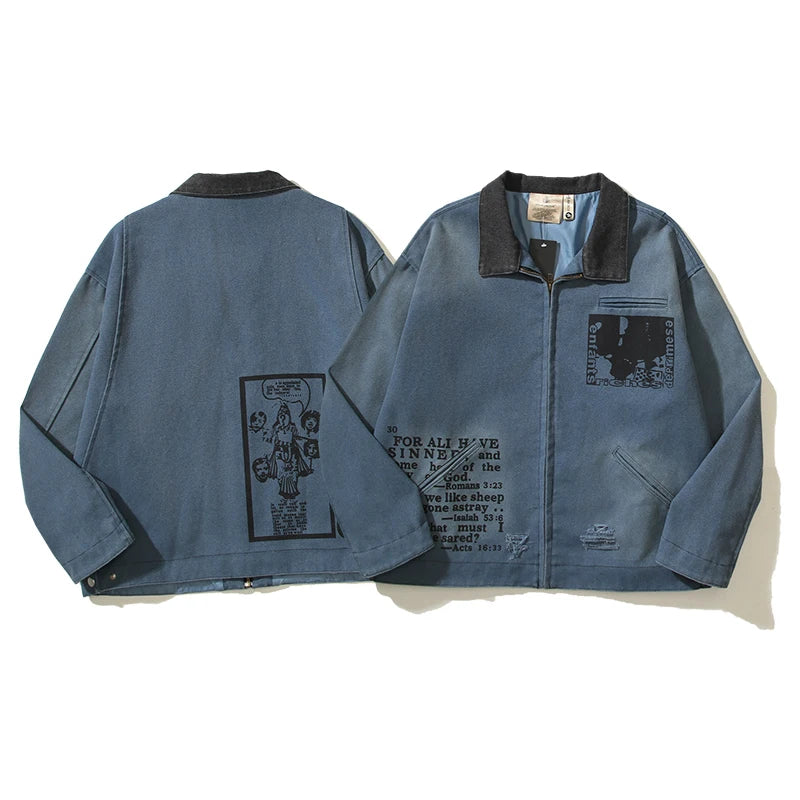 high street y2k lapel worn frayed cleanfit work jacket unisex washed casual chaquetas hombre ropa casual bomber coat oversized unique default style 489