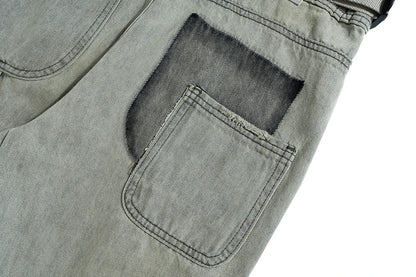 streetwear washed vintage ribbons logging jeans pants mens straight ropa hombre baggy cargos oversized loose denim overalls unique cargo style 5536