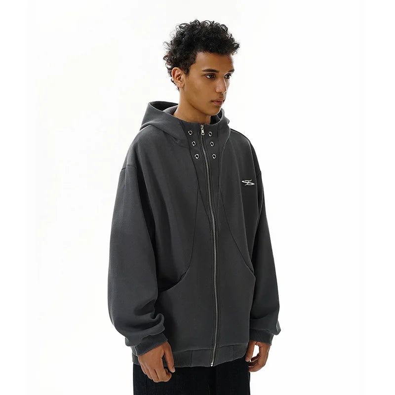 high street men structure line high collar hoodie jacket autumn winter rascal handsome versatile casual zipper coat unisex menswear bottoms