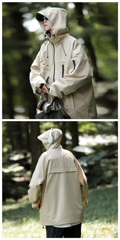 mens vintage waterproof outdoor functional jacket windbreaker camping sports elastic hoodie jackets autumn new fashion overcoat unique default style 157