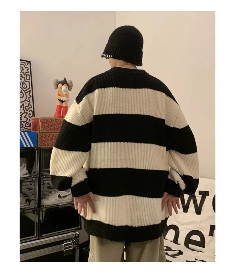 2023 striped sweaters lazy mens knitwear autumn and winter new outerwear trendy brand high end thread clothing men pullover unique default style 695