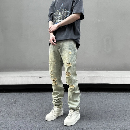retro washed skinny jeans men pant destroyed ripped holes slim biker zipper jeans trousers fashion streetwear hip hop joggers unique joggers style 4202