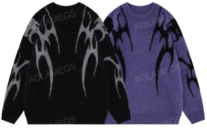 Men Sweater Harajuku High Street Winter Warm Knitted Coat Oversized Thorn Pattern Top Loose Gothic Punk Pullover Street King Limited
