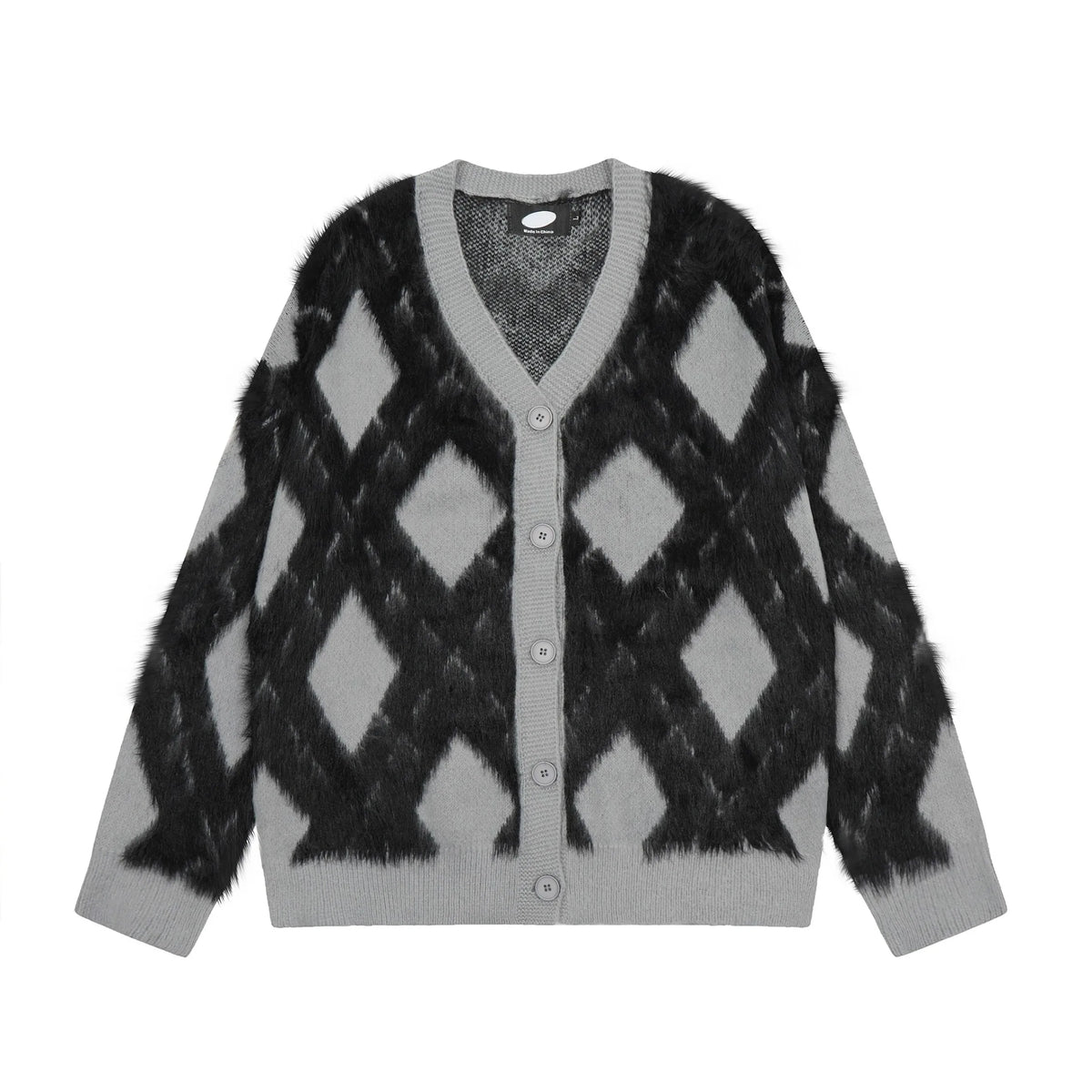 2024 New College Casual Mens Cardigan Autumn Diamond Grid Color Block Street Unisex Knitted Jacket Loose V-neck Sweater Coats Street King Limited