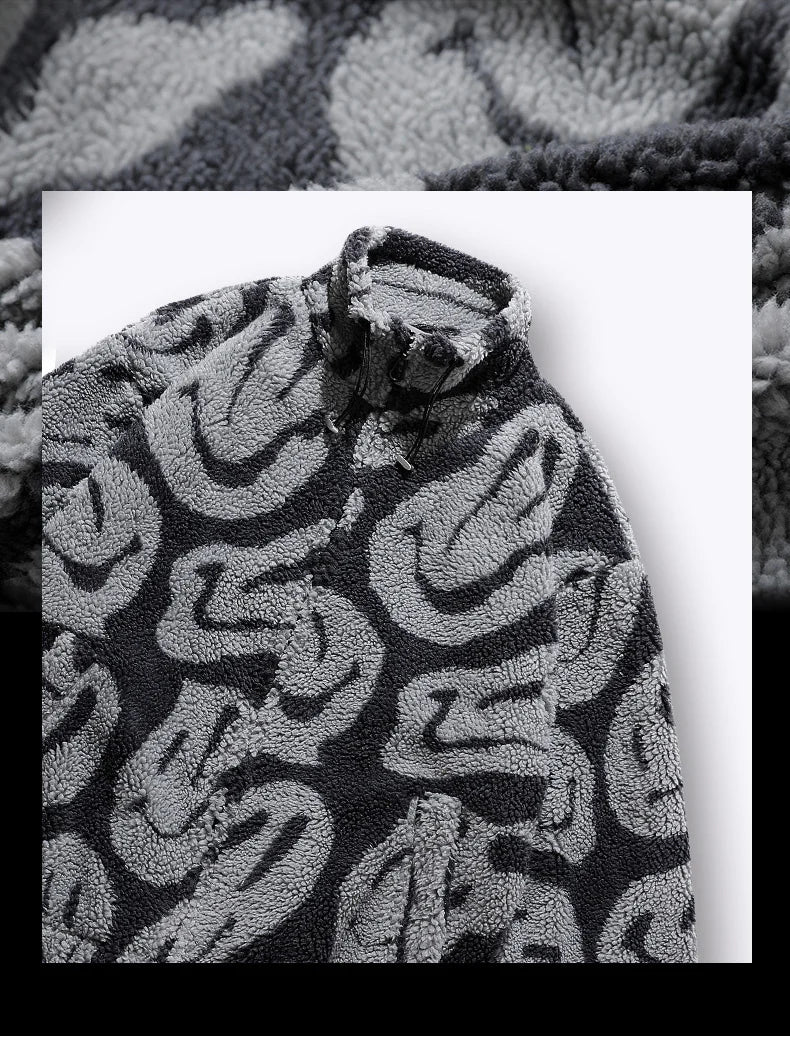 winter lambswool coat men casual streetwear grimace print parka hip hop grain fleece coat loose college warm outwear unisex new unique default style 4960