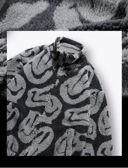 winter lambswool coat men casual streetwear grimace print parka hip hop grain fleece coat loose college warm outwear unisex new unique default style 4960