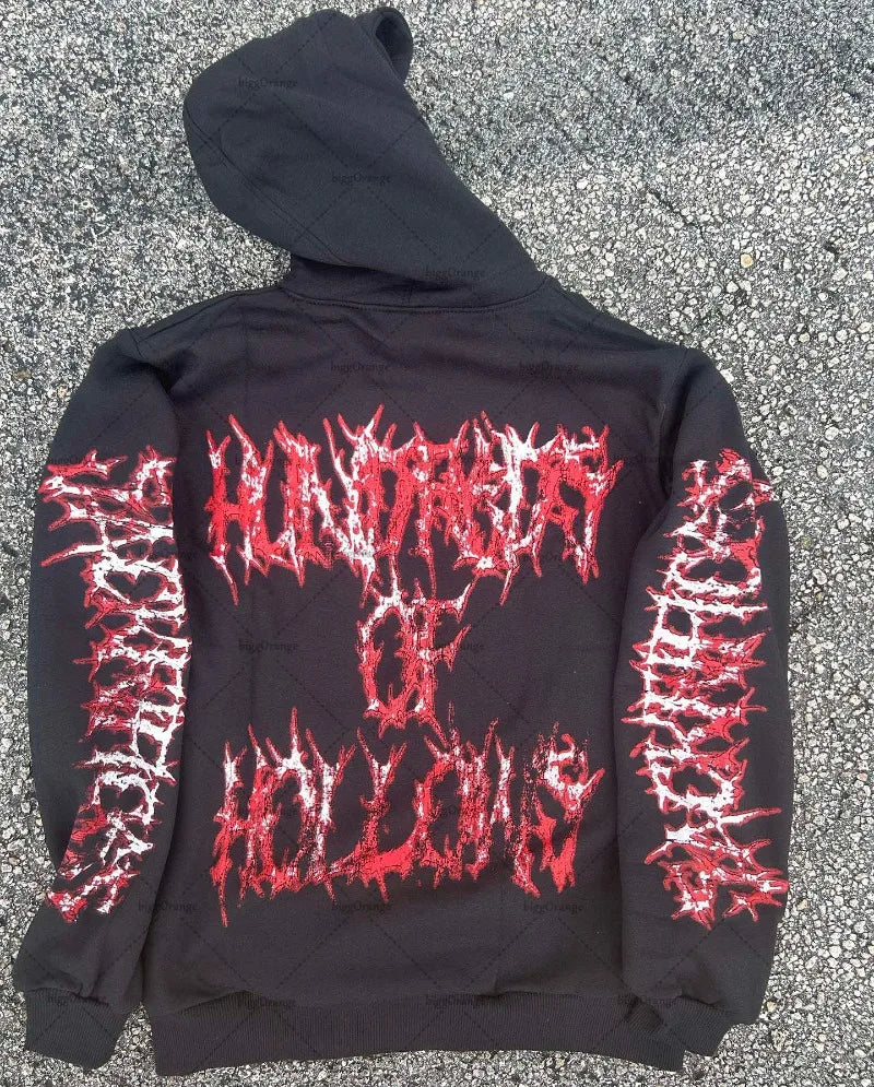2023 New American Gothic Letter Print Oversized Hoodie Men's Y2K Retro Street Hip-Hop Loose Long-Sleeved Sweatshirt Men's Street King Limited