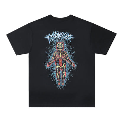 Summer Vintage Retro Skeleton Print High-Street Cotton Casual Loose Tops T-Shirt Street King Limited