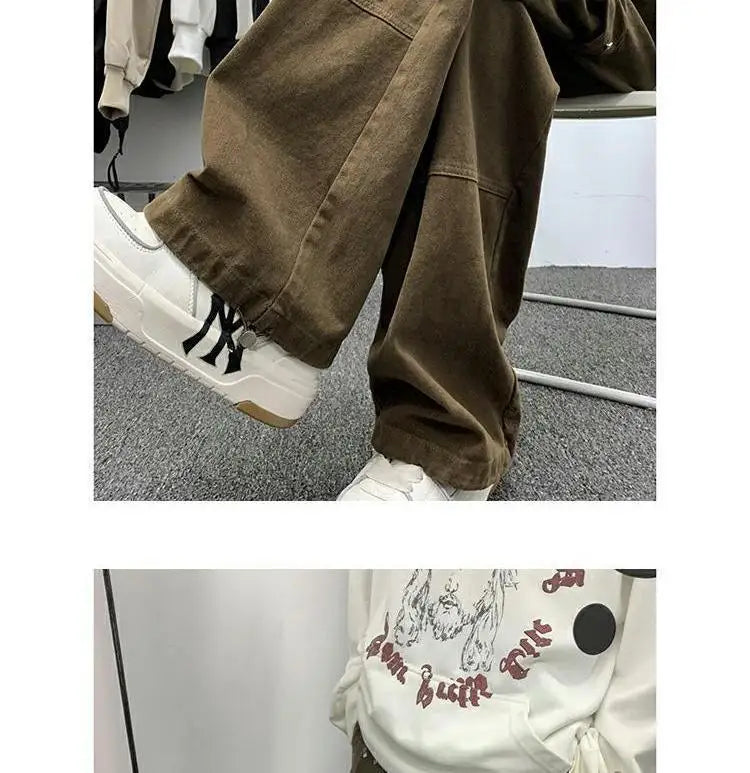 american hip hop large pocket workwear pants for men and women in autumn trend loose fitting straight leg casual wide leg pants unique default style 4769