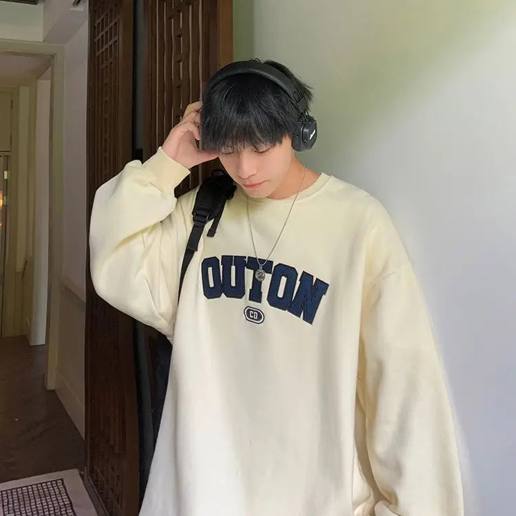 Trendy and Personalized Korean Round Neck Sweatshirt Men Spring Autumn New Y2K Thickened Trendy Brand Long-sleeved Top Jacket Street King Limited