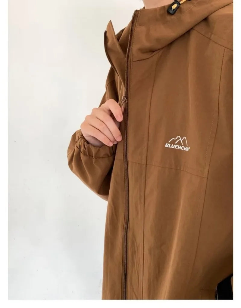 outdoor sports charging jacket mens 2024 spring japanese casual waterproof hooded trench coat multi pocket hiking windbreaker unique default style 2421