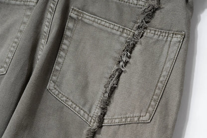 y2k streetwear tassel multi pocket jeans for men straight solid baggy cargo pants pantalones hombre casual denim trousers unique cargo style 901