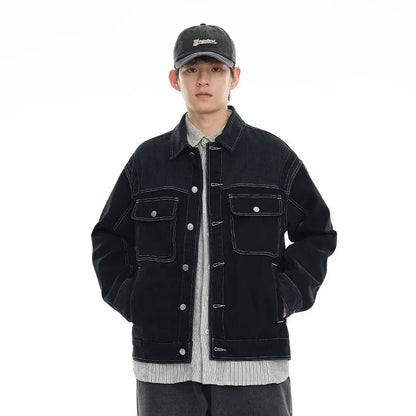 black denim splice coat mens streetwear fashion vintage loose casua plus size denim jacket man spring autumn coat outerwear denim street jeans