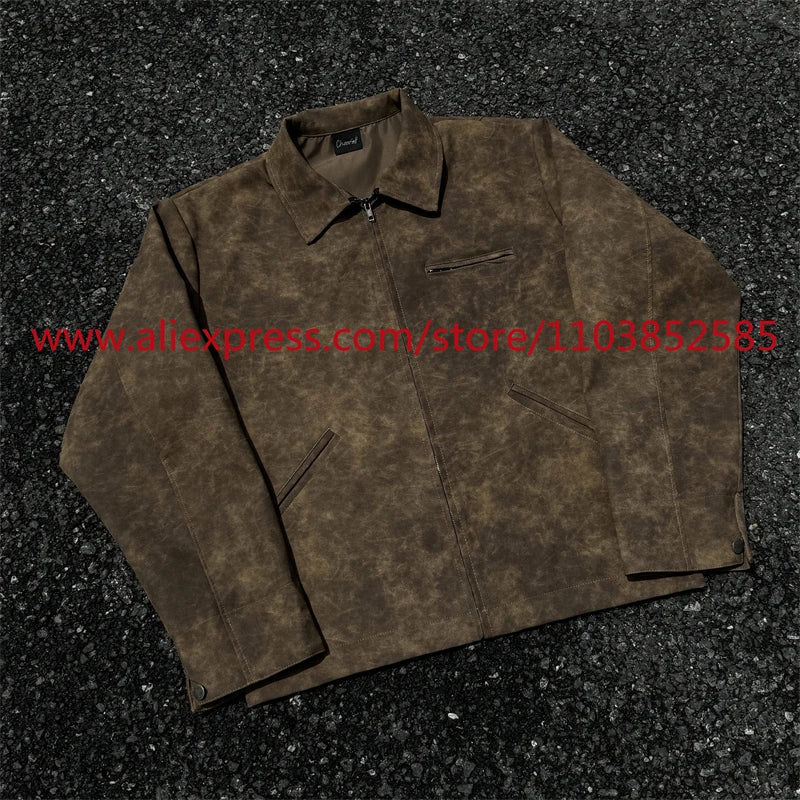 autumn and winter vintage long sleeved leather jacket american heavy duty motorcycle high street short style distressed lapel unique shorts style 1216
