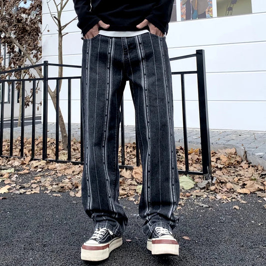 men streetwear brand fashion hip hop loose casual straight stripe motorcycle denim jeans pant cityboy y2k jeans trousers denim street jeans