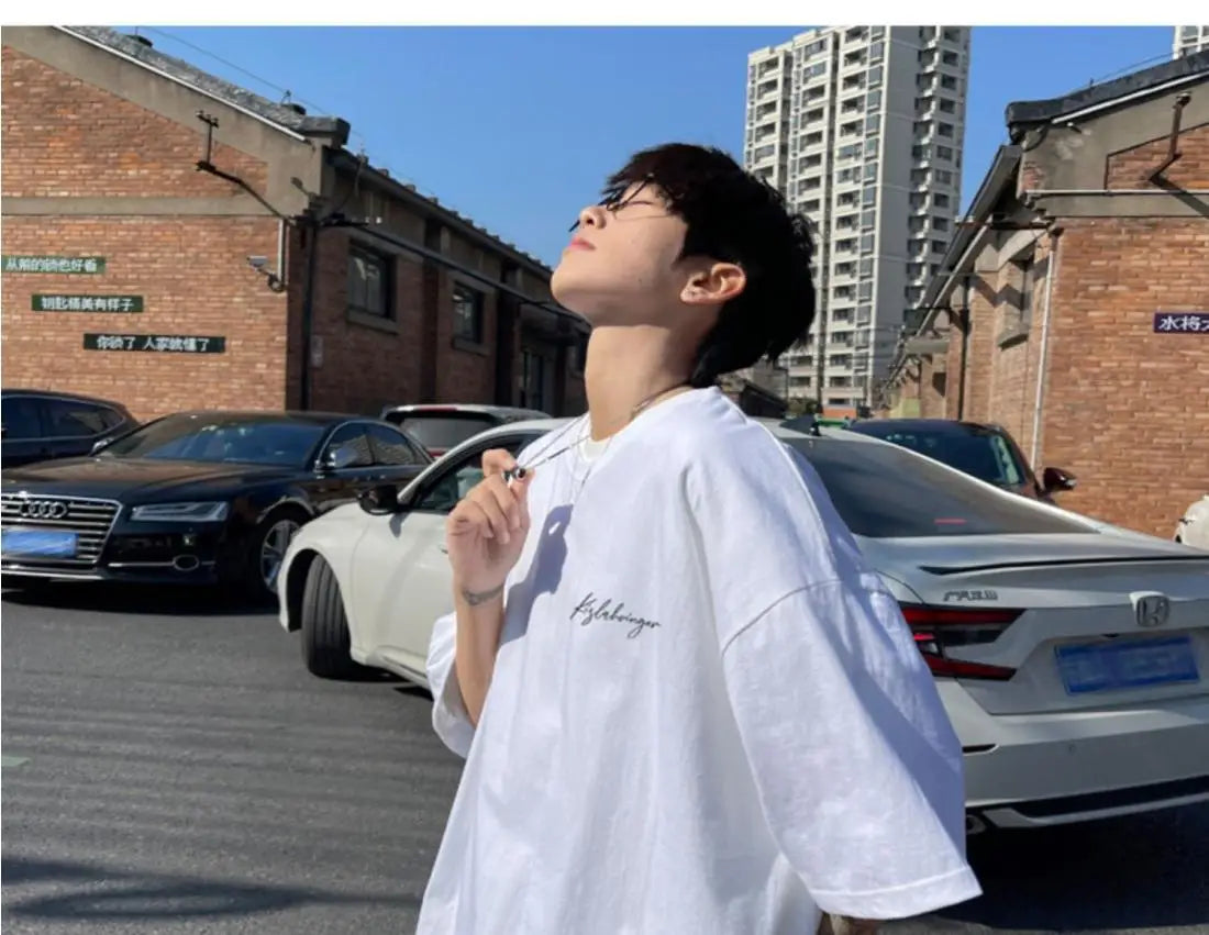 Loose American retro dark green t-shirt men's trendy summer short-sleeved European and American high street half-sleeved tops Street King Limited