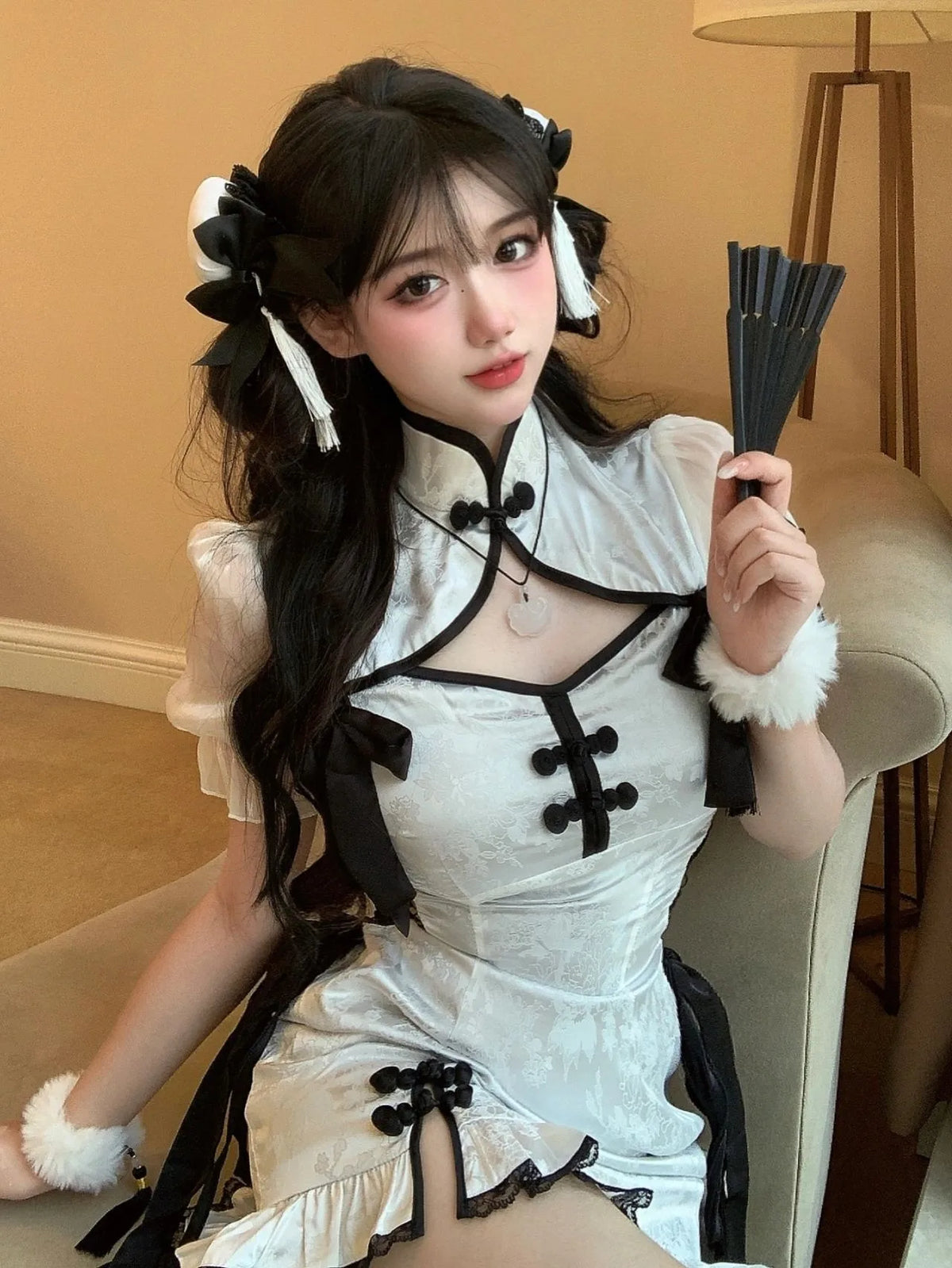 Vintage Chinese Style Cheongsam High Split Mini Dress 2024 Tie Dye Gothic Women Aesthetic Bandage Dresses Y2k Sexy Bodycon Robe Street King Limited