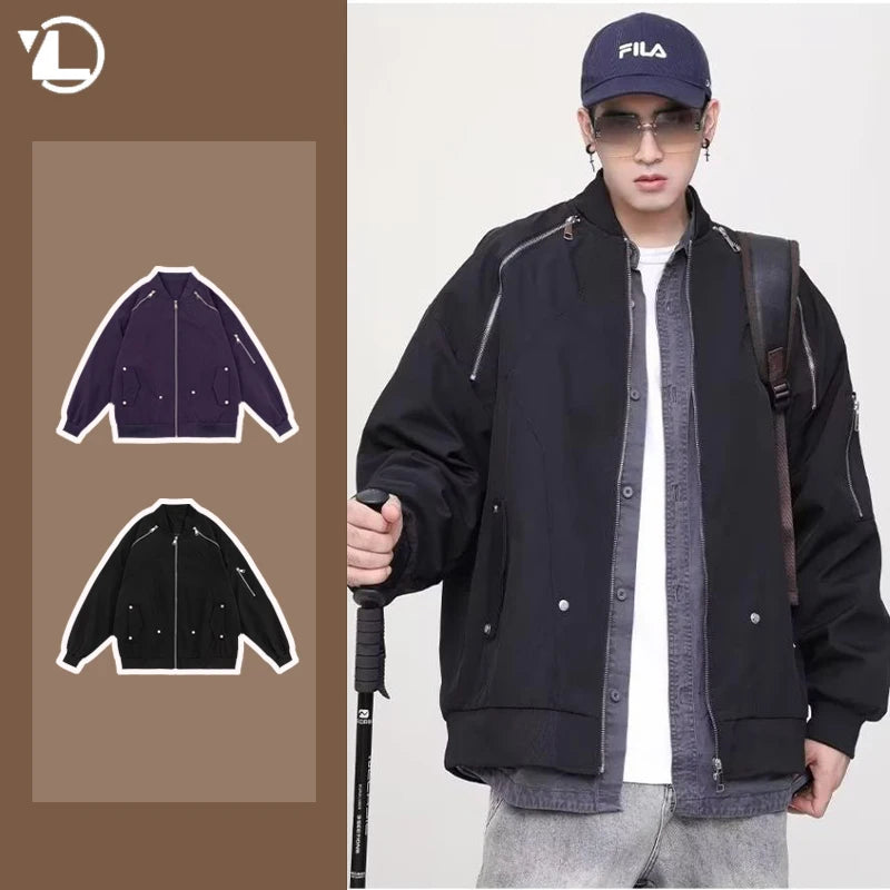 2024 spring american pilot jacket mens multi pocket trendy street loose bomber cardigan couple fashion zipper baseball coats minimalist street pants