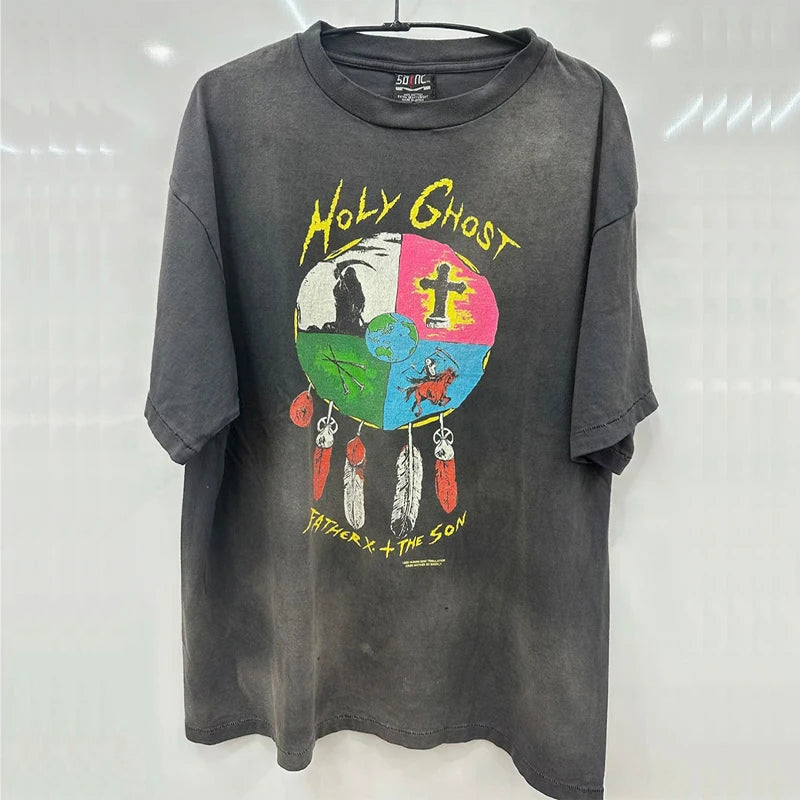 SAINT Short Sleeve Top Tees Men Woman Best Quality Space Exploration Cartoon Photo O-Neck Versatile T Shirt Street King Limited
