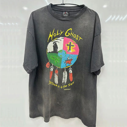 SAINT Short Sleeve Top Tees Men Woman Best Quality Space Exploration Cartoon Photo O-Neck Versatile T Shirt Street King Limited