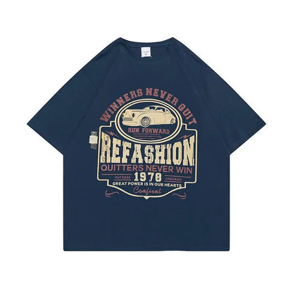 American ins motorcycle print casual short-sleeved T-shirts for men and women summer loose chic Hong Kong style y2k top t shirt Street King Limited