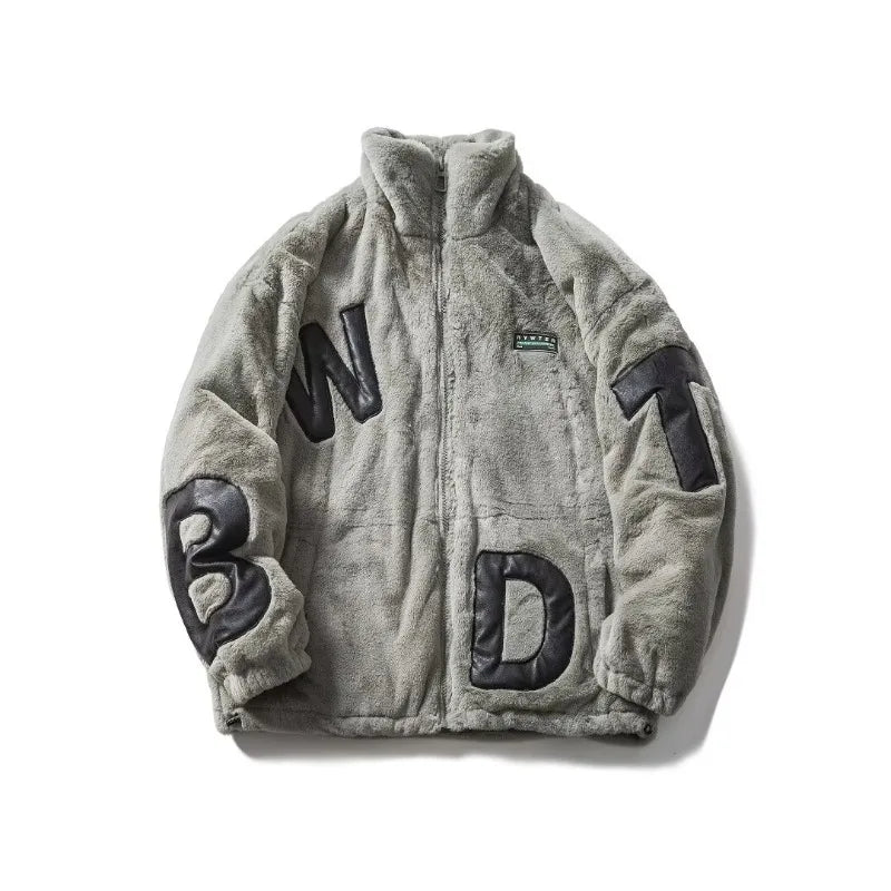 Street Lamb Wool Jacket Mens 2024 Winter Stand Collar Letter Patchwork College Parkas Fleece Warm New Thickening Couple Coats Street King Limited