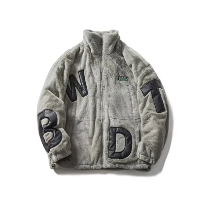 Street Lamb Wool Jacket Mens 2024 Winter Stand Collar Letter Patchwork College Parkas Fleece Warm New Thickening Couple Coats Street King Limited