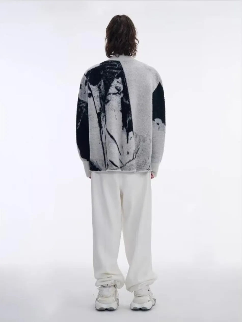 Color Blocked Gradient Cardigan Mens Imitation Mink Fur Jacquard Trend Couple Knitted Jacket Zipper High Street Sweater Coats Street King Limited