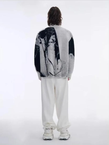 Color Blocked Gradient Cardigan Mens Imitation Mink Fur Jacquard Trend Couple Knitted Jacket Zipper High Street Sweater Coats Street King Limited
