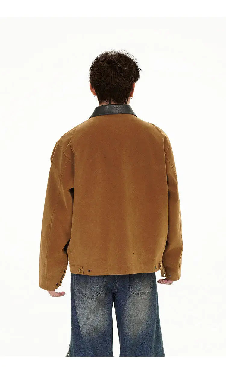 2025 american streetwear retro leather collar bomber jacket men loose casual fashion short cargo jacket spring autumn coat unique cargo style 448