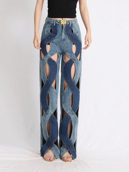 womens hollow jeans spring trend personality high waist zipper casual wide leg pants fashion casual clothing y2k pants jeans unique jeans style 59