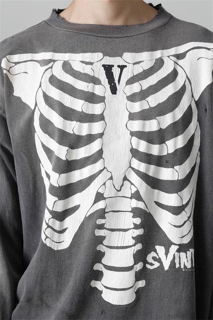 Vintage Retro Summer Skeleton round neck printed loose retro Sweater washed worn Pullover High-Street Long Sleeve Tee Street King Limited