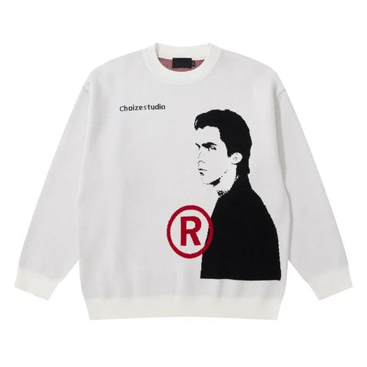 Hip Hop Anime Knitted Oversized Sweater Mens Autumn Winter O-neck Long Sleeve Pullover Streetwear New Loose Sweaters Clothing Street King Limited