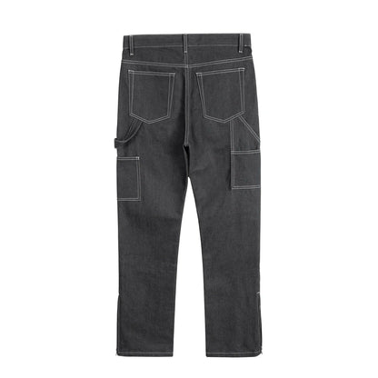 retro ankle zipper original casual logging pants mens straight streetwear baggy loose jeans cargos oversized denim trousers multi-pocket cargos