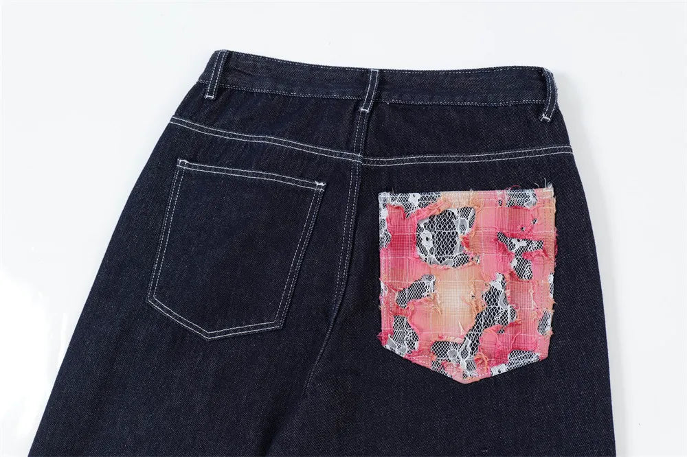 fashion men jeans pocket patchwork loose denim pants hip hop streetwear baggy trousers y2k men s jeans unique jeans style 484